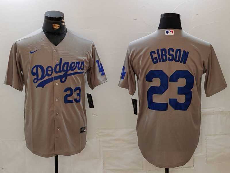 Mens Los Angeles Dodgers #23 Kirk Gibson Number Grey Cool Base Stitched Jerseys